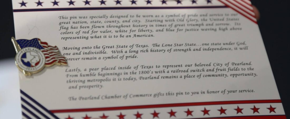 Pearland Chamber Gifts Special Custom Pin to Recently Elected Officials
