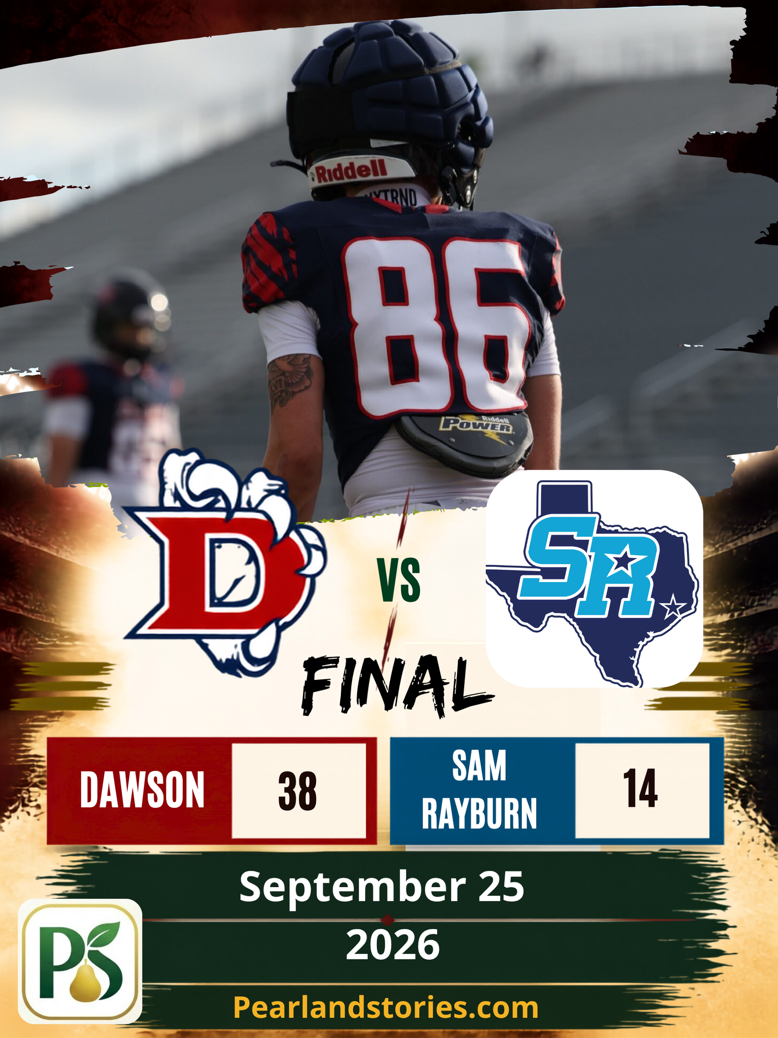 Dawson High School wins over Sam Rayburn at the Rig 38-14.